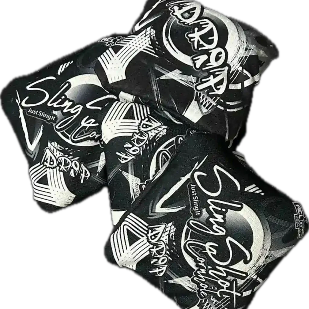 Black, gray and White Drip cornhole bags - 4 bags random placed